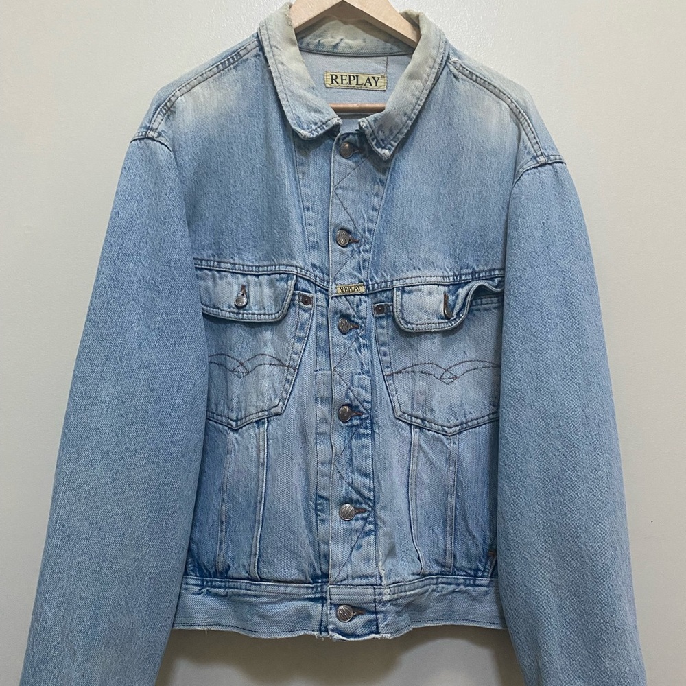 Vintage 1987 Replay Men's Light Blue Denim Jacket